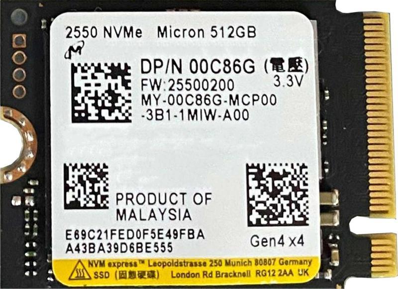 2550 512GB 22x30 M.2 NVMe SSD