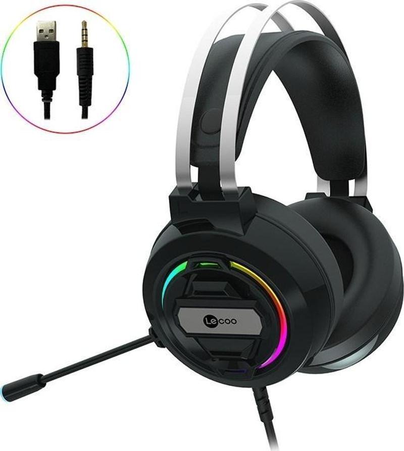 Lenovo Lecoo HT401 3.5mm Jack+ USB Kulak Üstü RGB LED Aydınlatmalı Kablolu Gaming Kulaklık Siyah