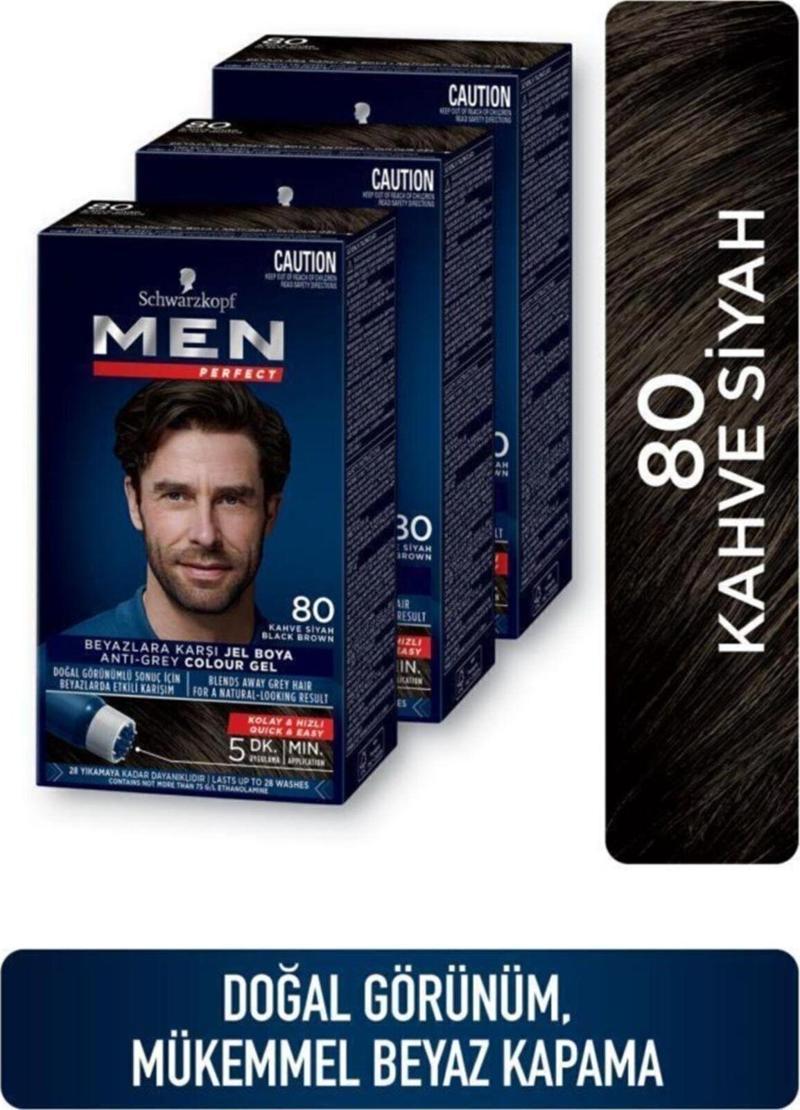 Men Perfect Saç Boyası 80 - Kahve Siyah X 3 Adet