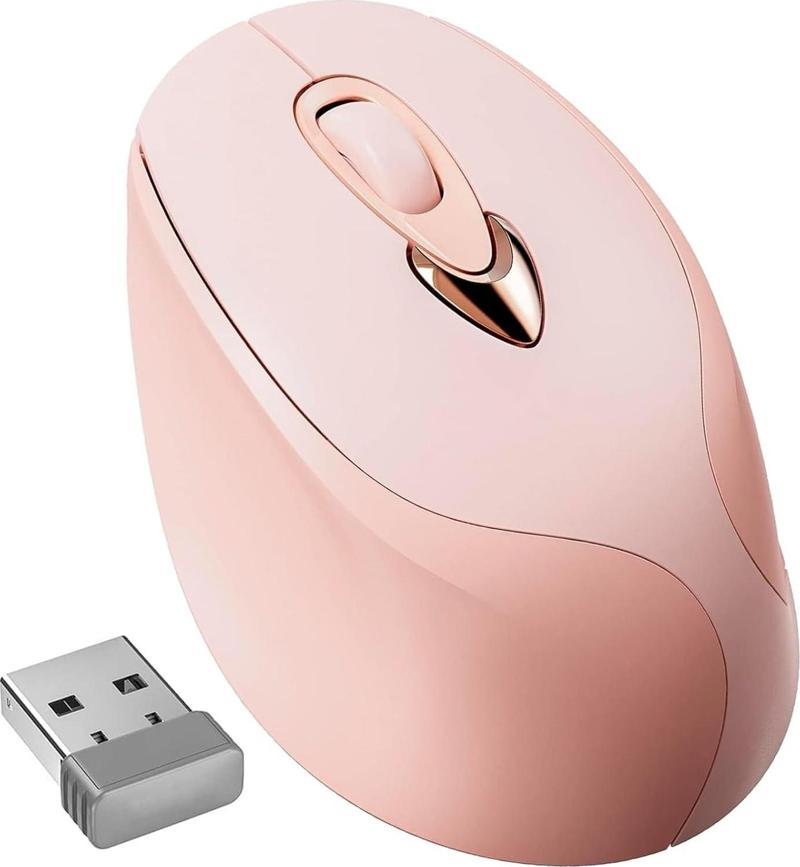 2.4G USB Şarj Edilebilir Kablosuz Mouse, Sessiz Tıklama - Pembe