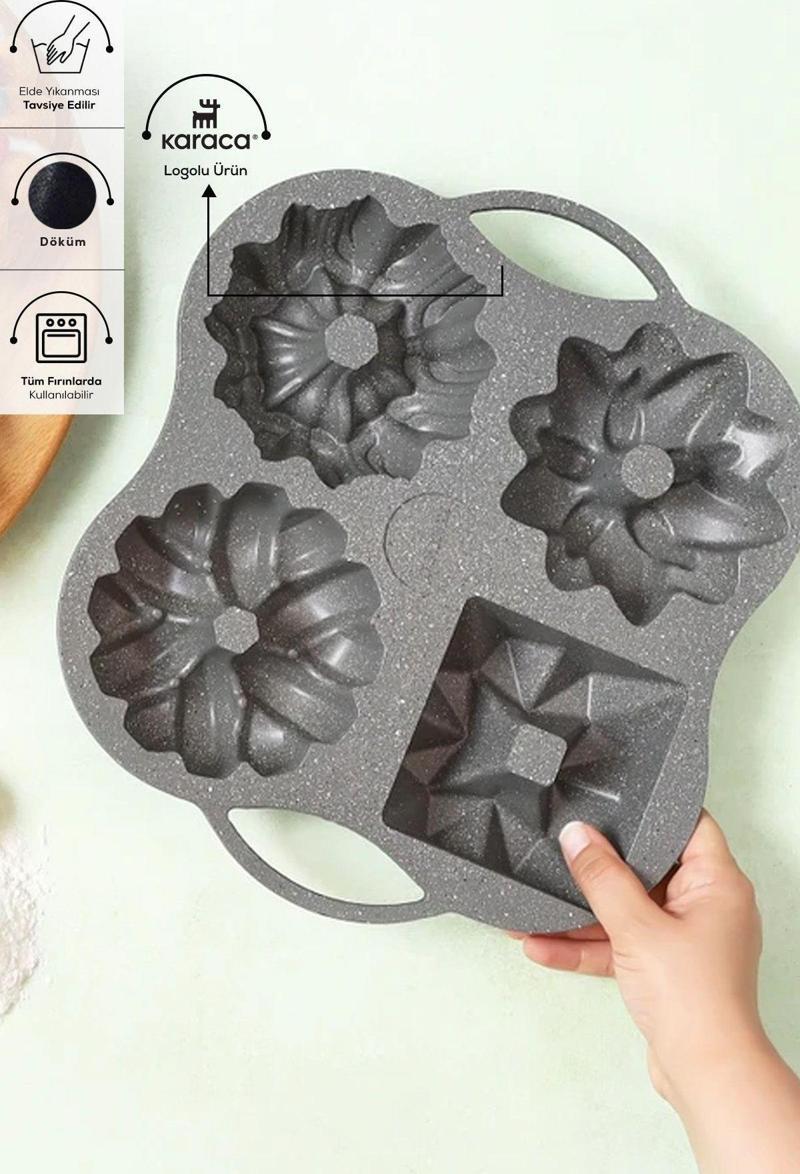 Cake Pro 4'Lü Antrasit Döküm Kek Kalıbı