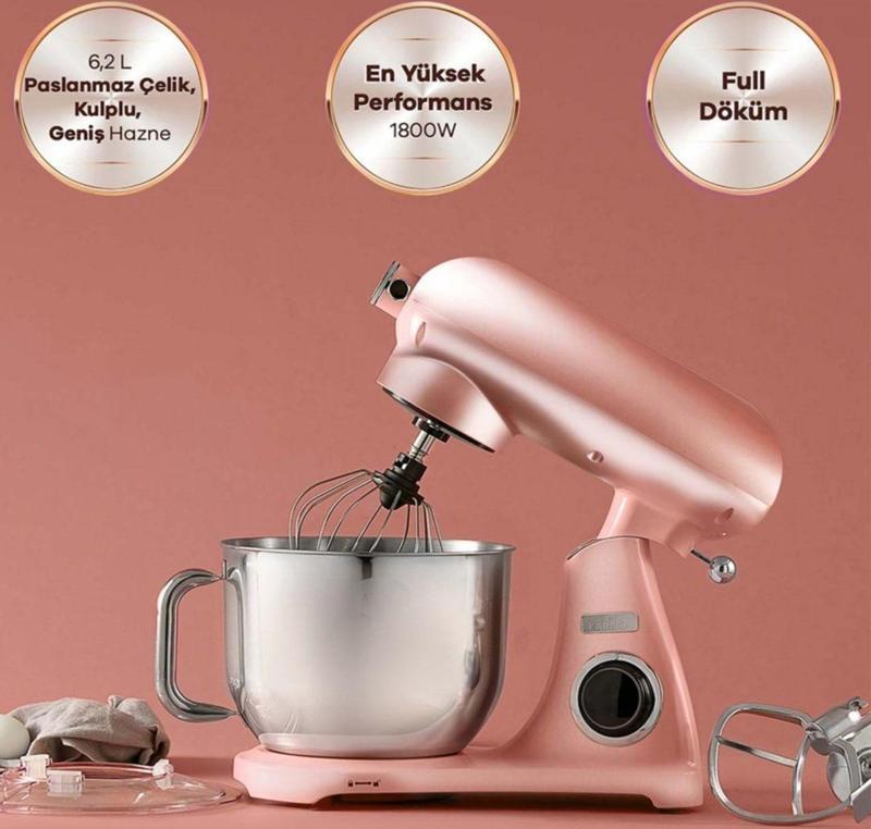 Powercast Chef Döküm Stand Mikser 1800 W Mutfak Şefi Rosegold
