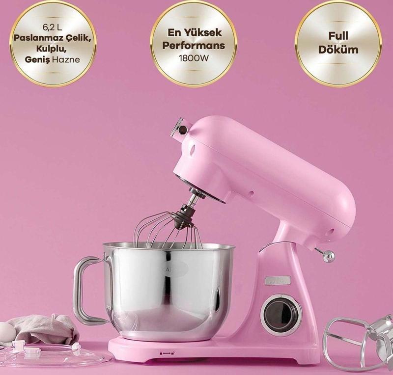 Powercast Chef Döküm Stand Mikser Pink Mutfak Şefi 1800W 6,2 Lt