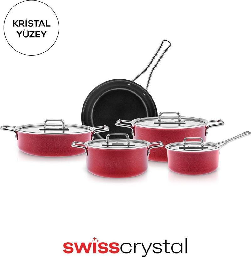 Swiss Crystal Mastermaid 9 Parça Tencere Seti Imperial Red