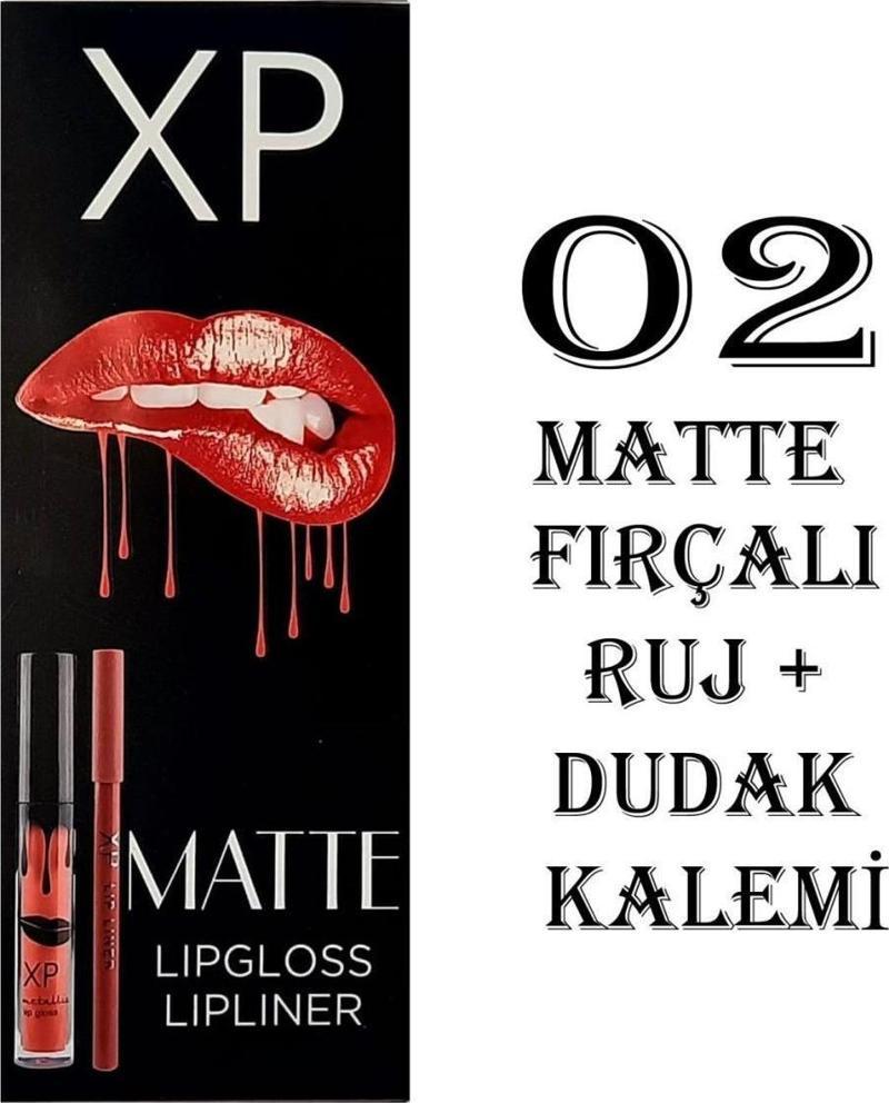 Matte Lip Gloss 02 Fırçalı Mat Ruj + Dudak Kalemi