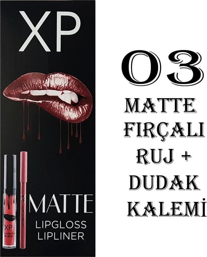 Matte Lip Gloss 03 Fırçalı Mat Ruj + Dudak Kalemi