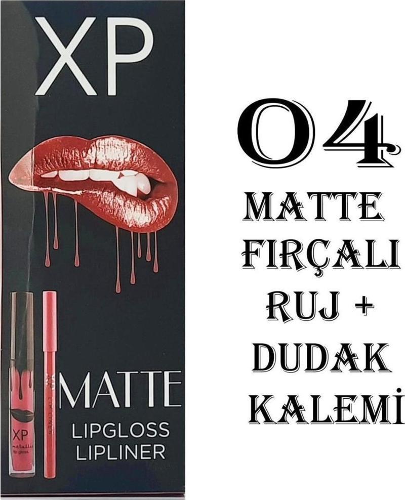 Matte Lip Gloss 04 Fırçalı Mat Ruj + Dudak Kalemi