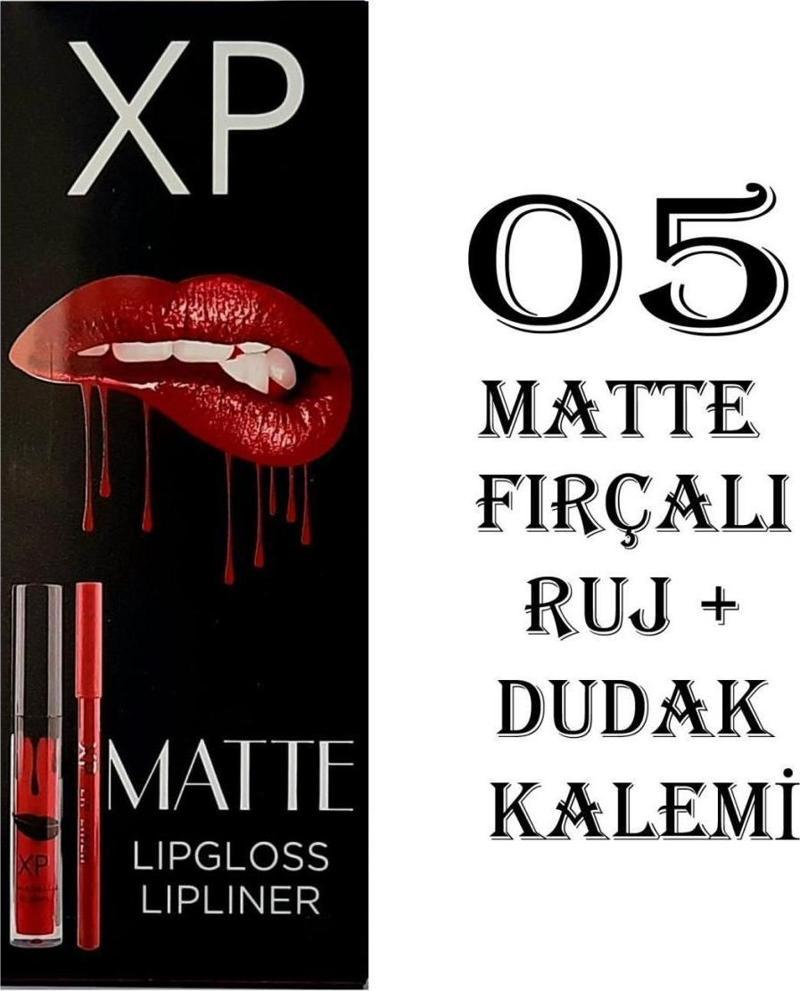 Matte Lip Gloss 05 Fırçalı Mat Ruj + Dudak Kalemi