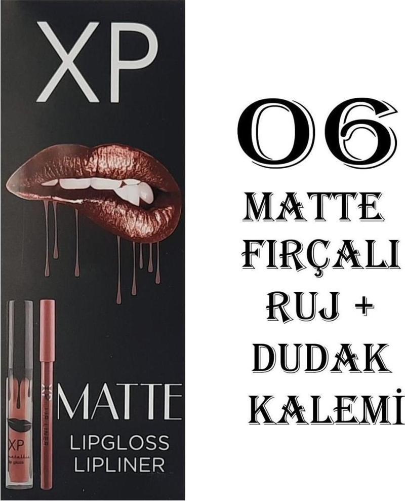 Matte Lip Gloss 06 Fırçalı Mat Ruj + Dudak Kalemi