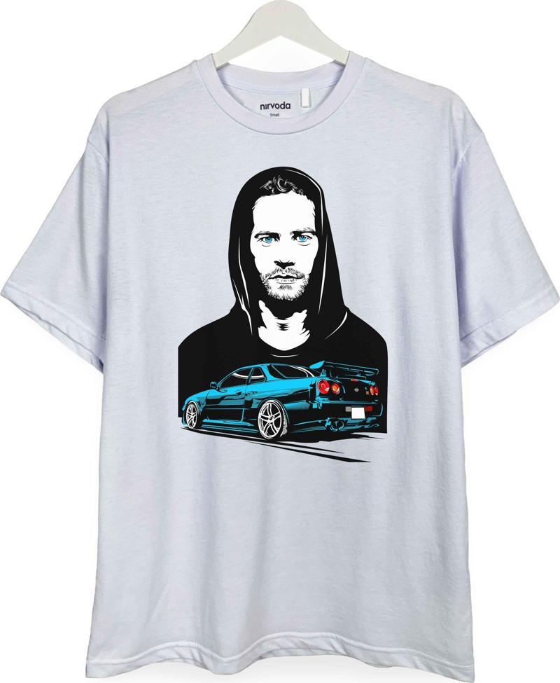 Brian O Conner Paul Walker GTR Araba Baskılı Loose Fit Bisiklet Yaka Unisex Tişört