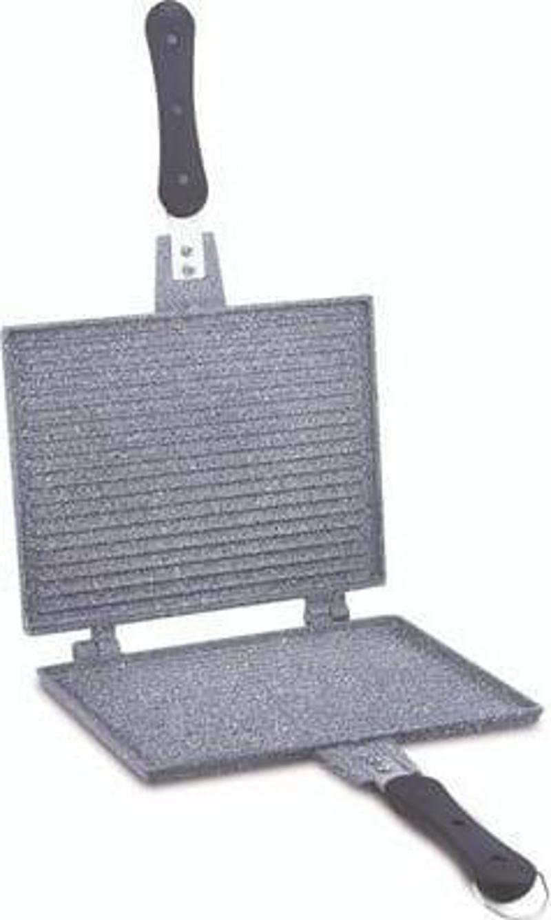 D3001 Büyük Döküm Ocak Üstü El Tost Makinesi Gri 20x26cm