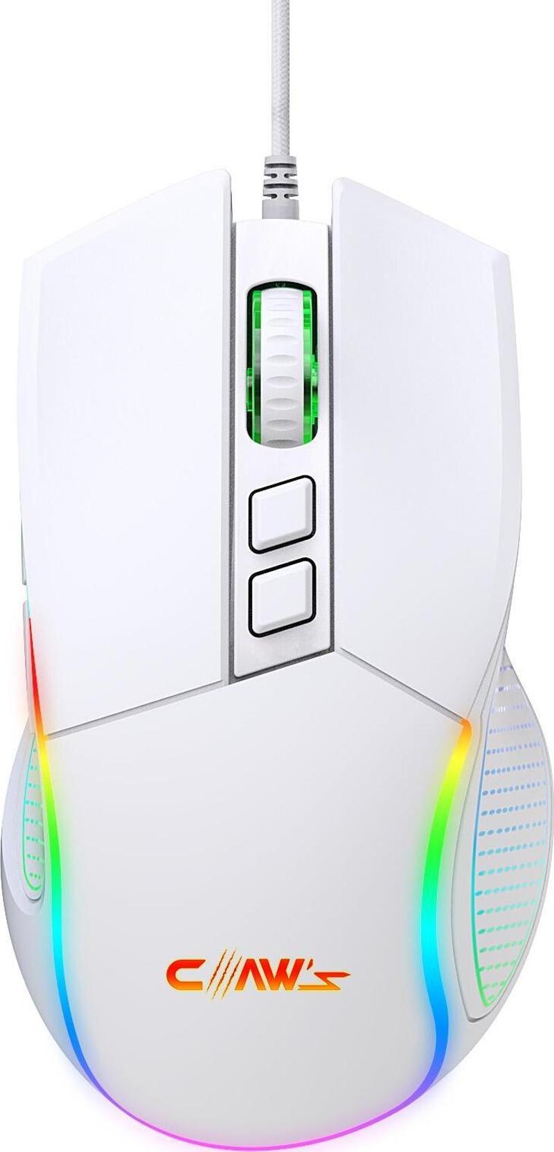 Crossfire V1 12800 Dpi Full Wide RGB Özel ABS Doku & Claw's Reflex Örgü Kablolu Gaming Mouse - Beyaz