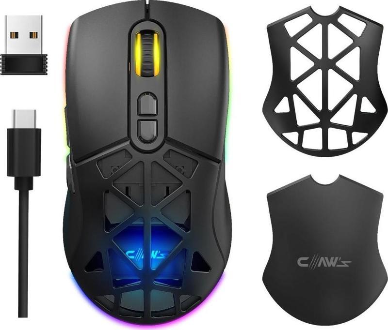 Nexus Air V1 Kablosuz 10000 Dpi Pixart PMW3325 Sensör Değiştirilebilir Kapaklı RGB Kablosuz Gaming Mouse Siyah