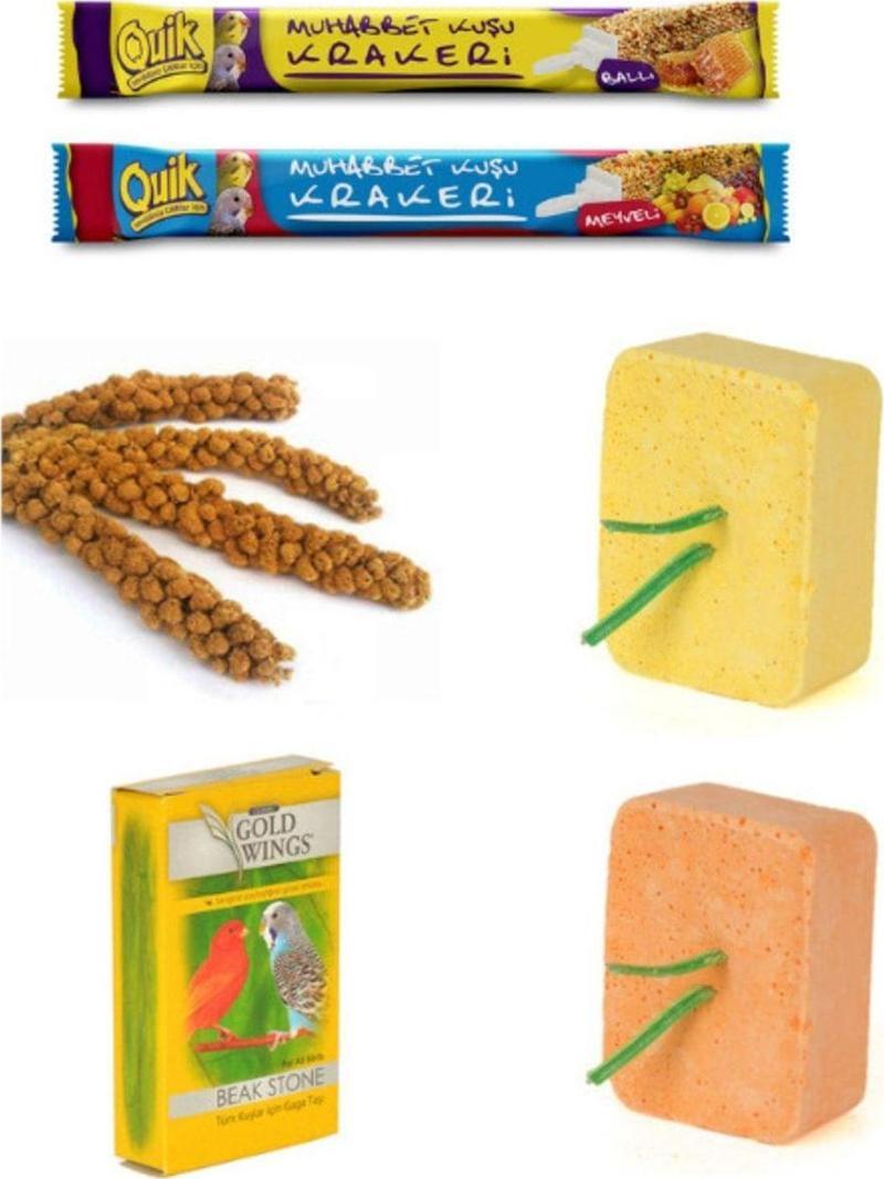 4 Adet Kızıl Dal Darı+meyveli Ve Ballı Kraker+muzlu Ve Portakallı Blok+gaga Taşı