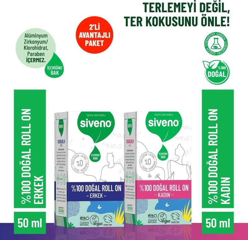 %100 Doğal Roll On Kadın & Erkek Deodorant Ter Kokusu Önleyici Bitkisel Lekesiz Vegan 50 ml Set