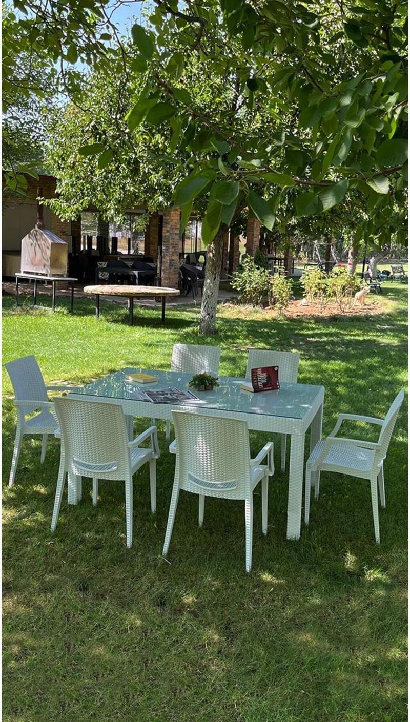 Rattan Large Lüx Camlı Beyaz Masa Takımı Bahçe&Balkon 1 Camlı Masa + 6 Sandalye