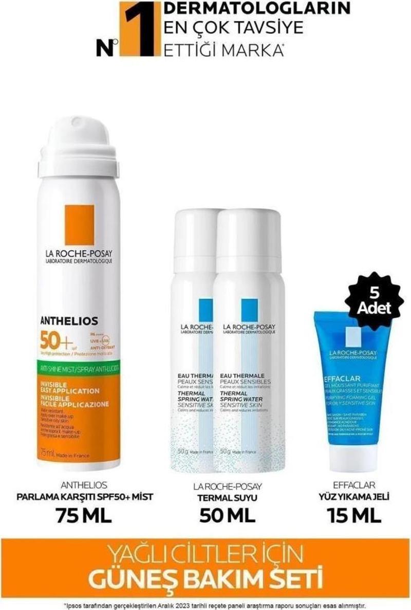 La Roche Posay Anthelios Anti-Shine Sprey Spf50 75 Ml + Termal Su 2x50 Ml + Effaclar Jel 5x15 Ml - Güneş Bakım Seti