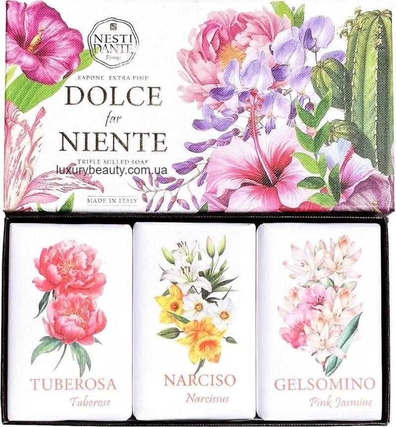 Dolce ve Niente Tuberose, Nergis ve Pembe Yasemin Vegan Bakım Seti (Sabun: Pink Jasmine, Narcissus and Tuberose )3*150gr