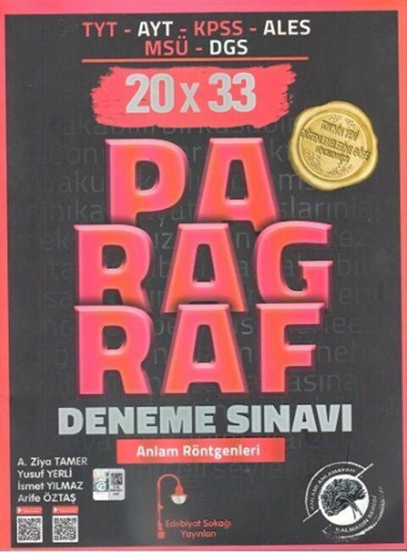 TYT AYT KPSS ALES MSÜ DGS Paragraf 20 x 33 Deneme Sınavı Edebiyat Sokağı