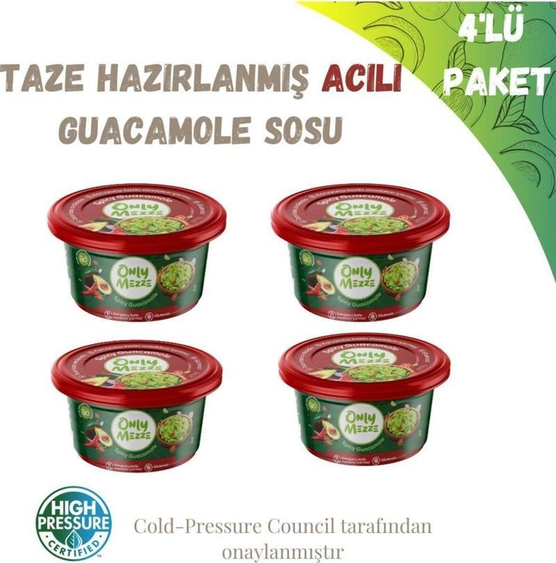 Avokado Guacamole Sosu Acılı ( Spicy) Soğuk Sıkım ( Cold Pressed ) 800gr 4'lü Paket