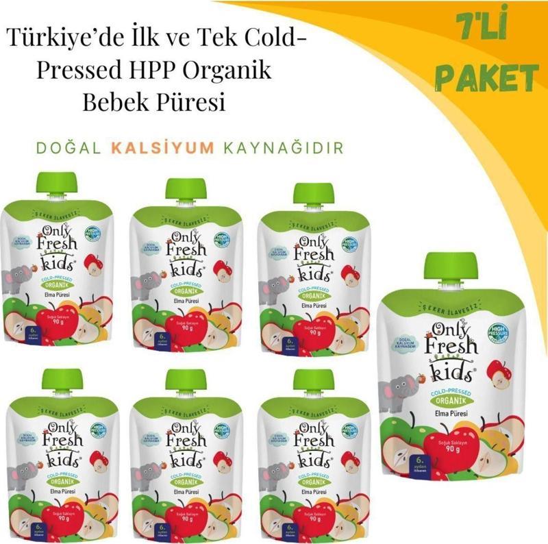 Organik Taze Soğuk Sıkım Elma Bebek Püresi 7'li Paket