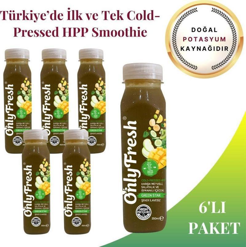 Smoothie Taze Soğuk Sıkım Mango Elma Muz Üzüm Kivi Ispanak Salatalık Limon 6 Adet 250ml