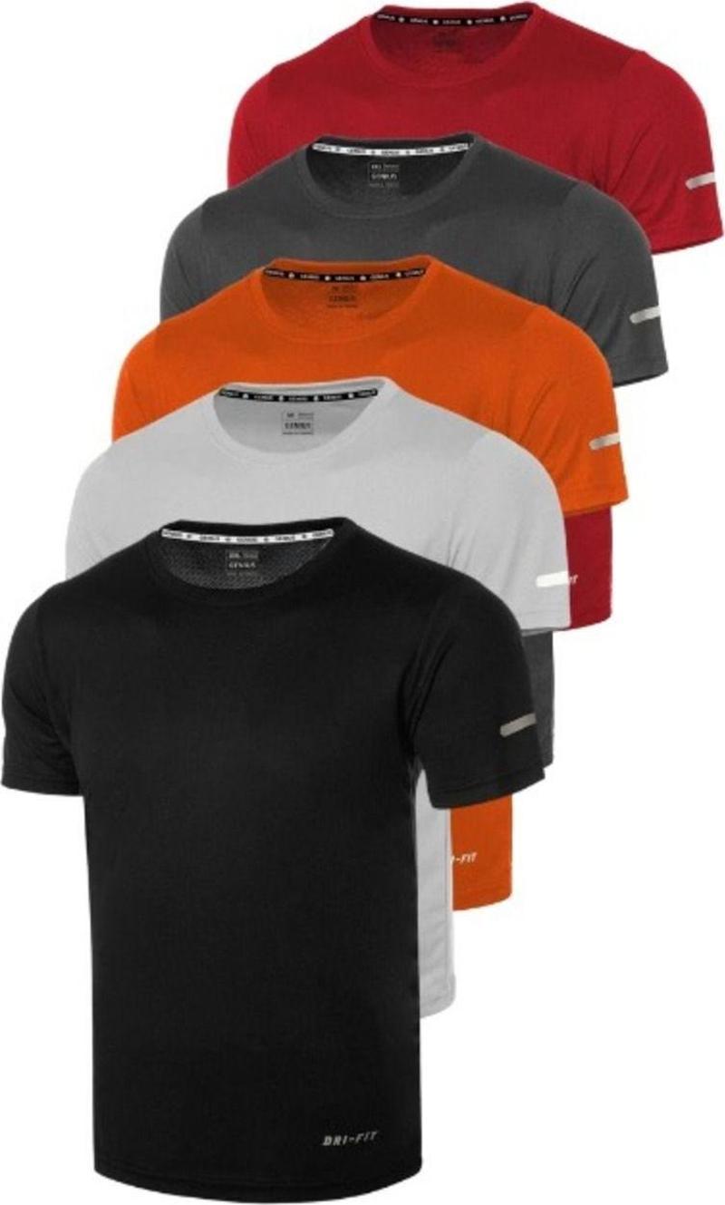 5'Li Erkek Nem Emici Hızlı Kuruma Atletik Teknik Performans Spor T-Shirt Drıfıt-Kısakol7 Turuncu S