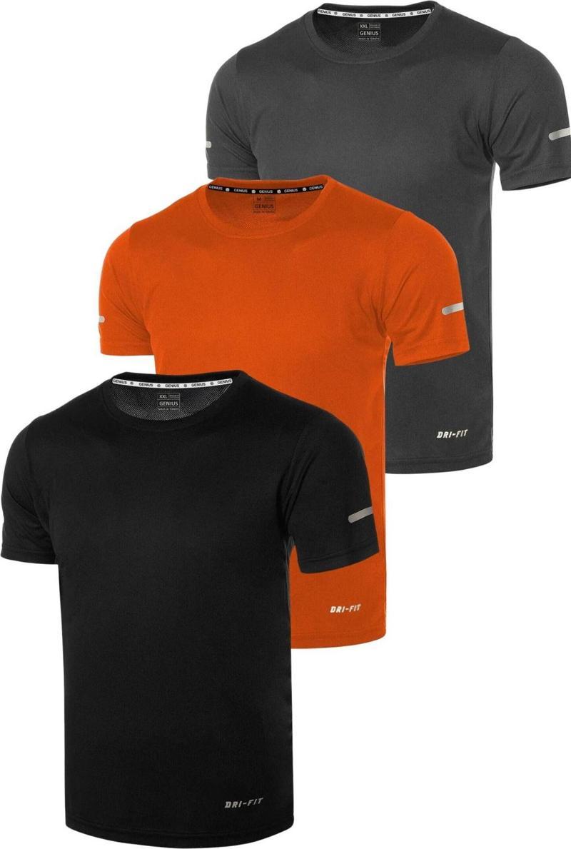 3'Lü Erkek Nem Emici Hızlı Kuruma Atletik Teknik Performans Spor T-Shirt Drıfıt-Kısakol3 Füme Xl