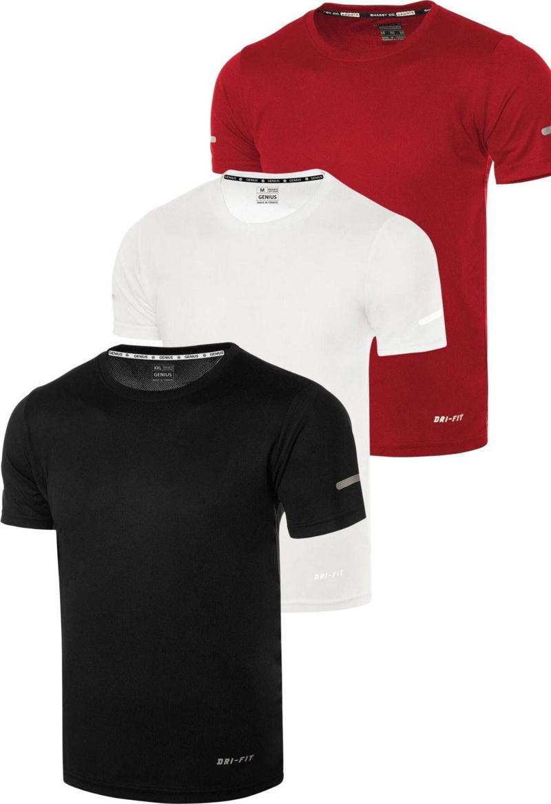 3'Lü Erkek Nem Emici Hızlı Kuruma Atletik Teknik Performans Spor T-Shirt Kırmızı Xl