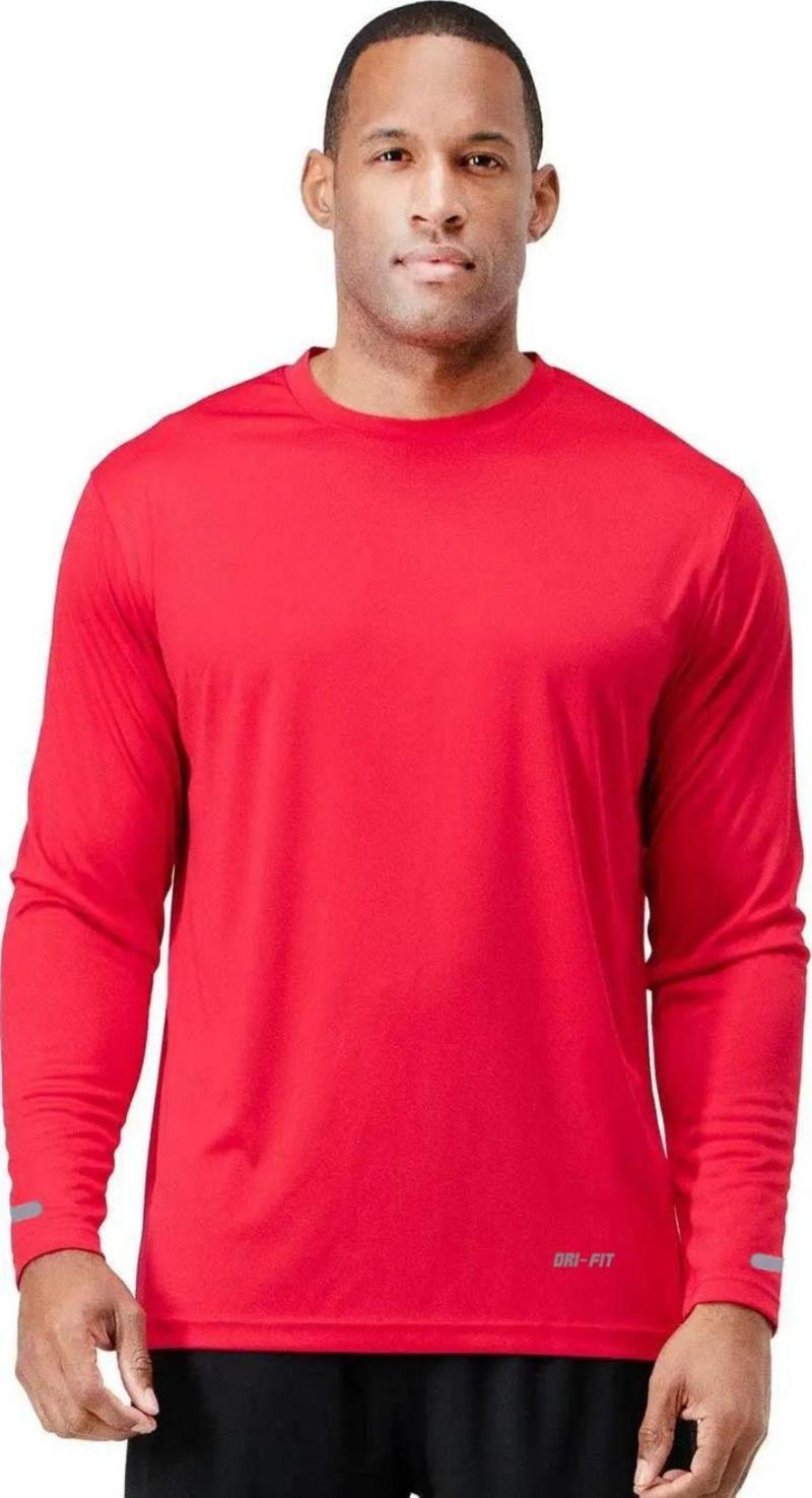 Erkek Nem Emici Hızlı Kuruma Atletik Teknik Performans Spor T-Shirt Uzun Kol Kırmızı Xl