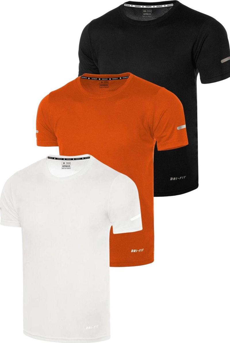 3'Lü Erkek Nem Emici Hızlı Kuruma Atletik Teknik Performans Spor T-Shirt Drıfıt-Kısakol3 Beyaz S