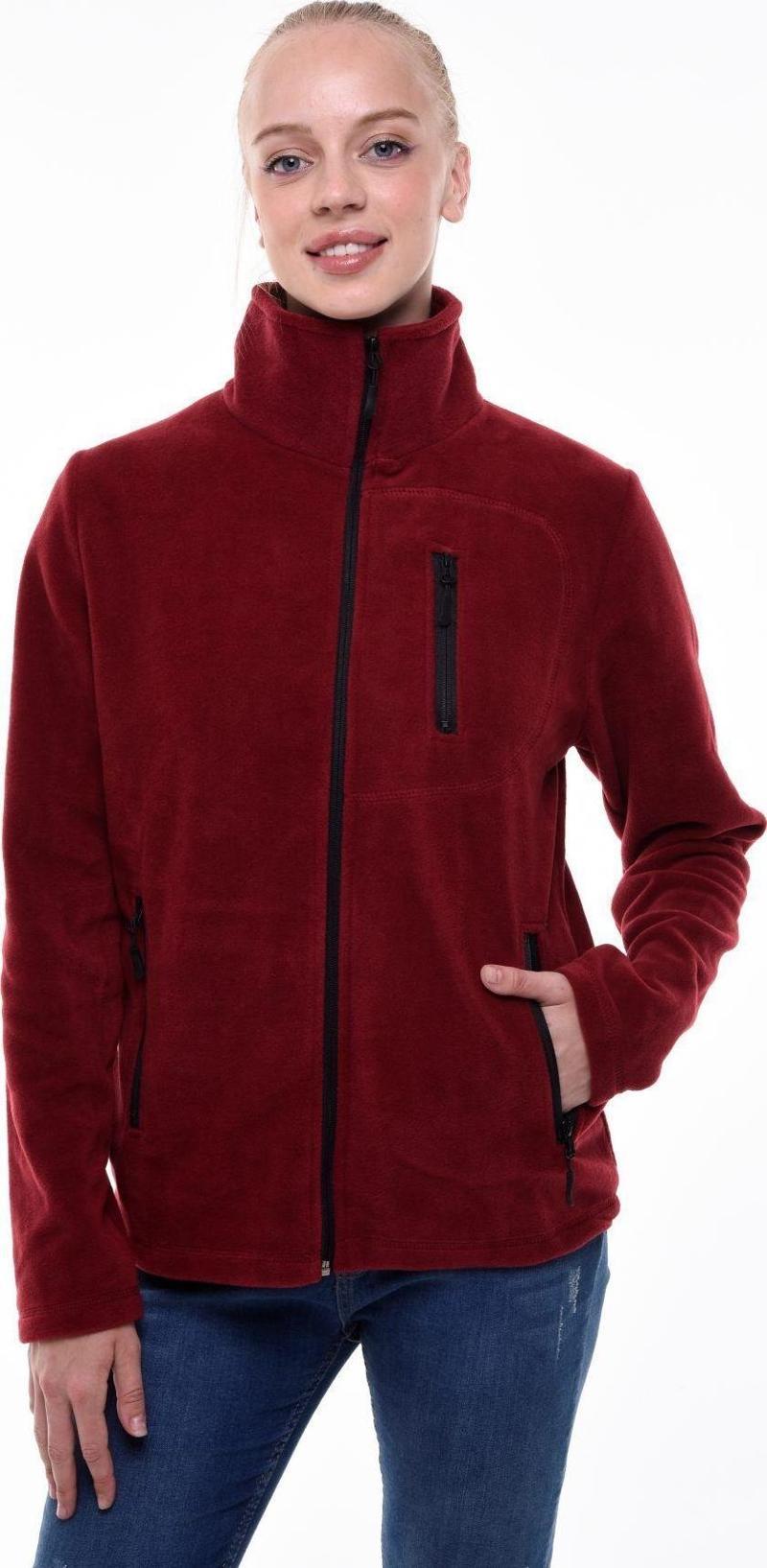 Kadın Polar Tam Fermuarlı Outdoor 3 Cepli Spor Polar Ceket Kdn-Plr26 Bordo 2Xl