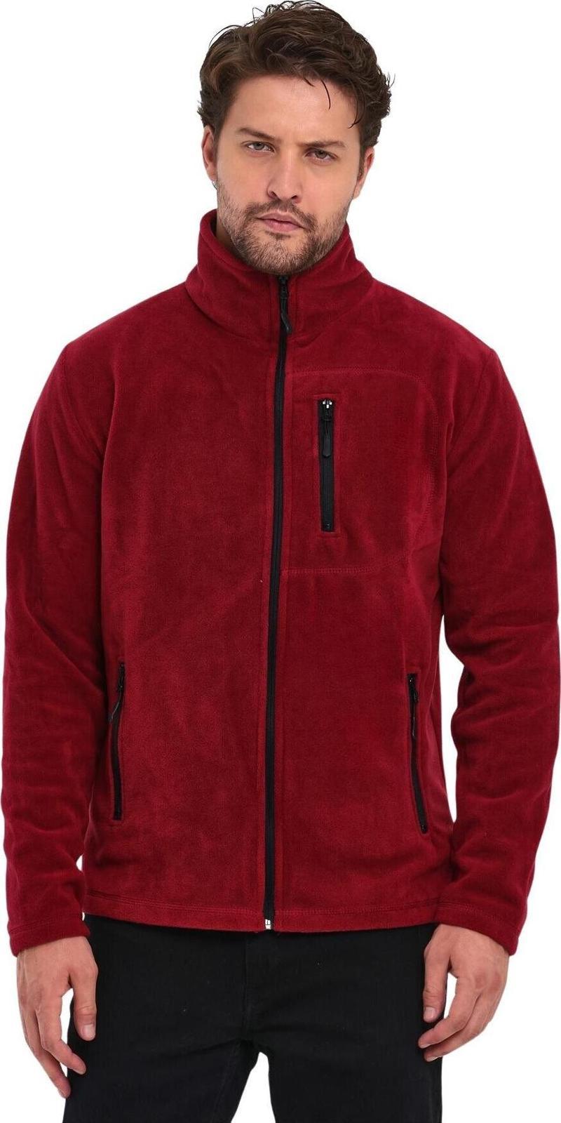 Genıus Store Erkek Polar Tam Fermuarlı 3 Cepli Outdoor Polar Ceket Tactical Flecee Polar-Gns Bordo Xl