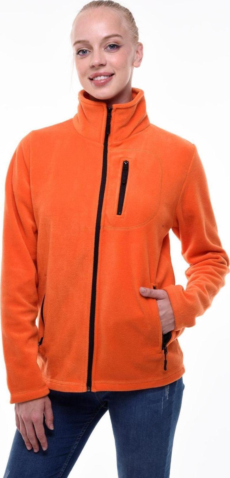 Kadın Polar Tam Fermuarlı Outdoor 3 Cepli Spor Polar Ceket Kdn-Plr13 Turuncu Xl