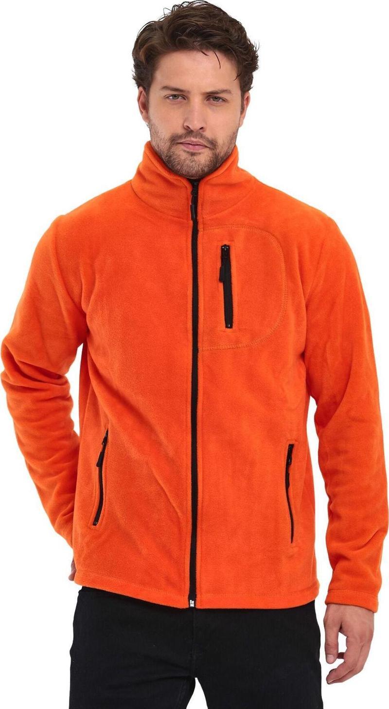 Genıus Store Erkek Polar Tam Fermuarlı 3 Cepli Outdoor Polar Ceket Tactical Flecee Polar-Gns Turuncu 2Xl