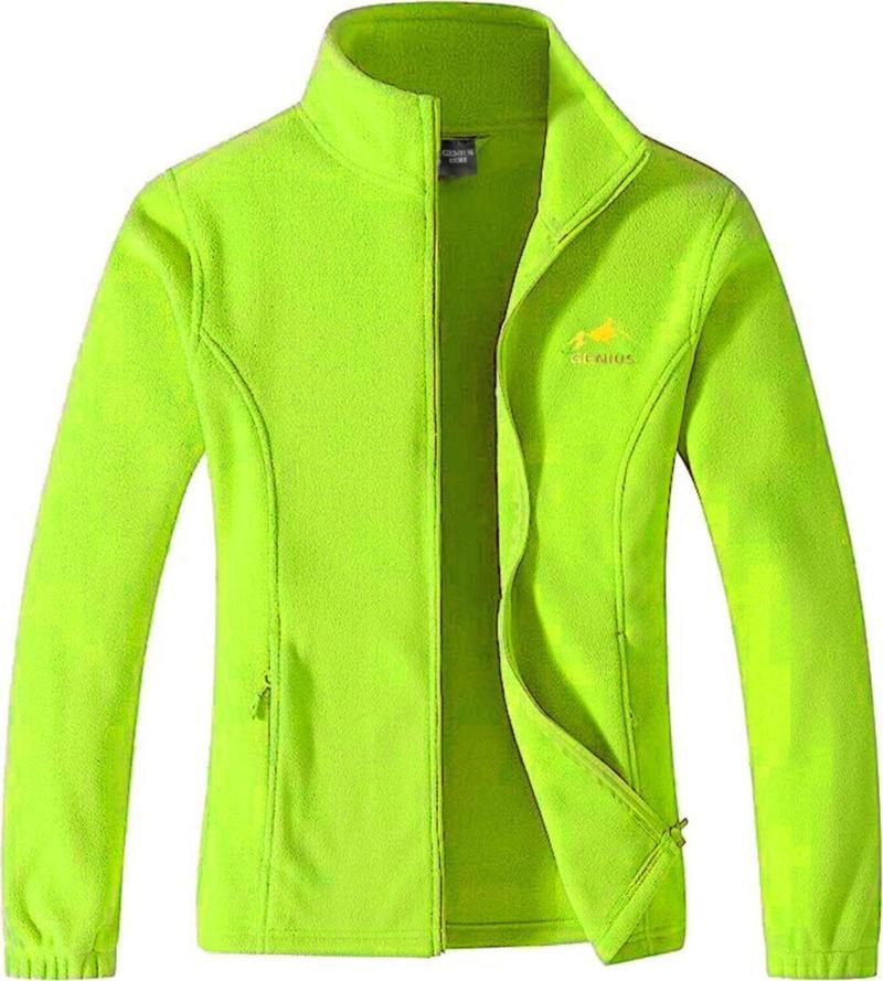 Unisex Polar Tam Fermuarlı Outdoor Polar Ceket Tactical Polar Kadın-Erkek Polar Renkli-Tam Neon Yeşil Xl