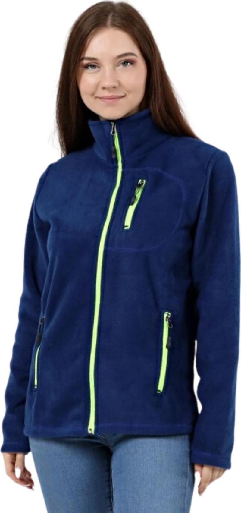 Kadın Polar Tam Fermuarlı Outdoor 3 Cepli Spor Polar Ceket İndigo Xl