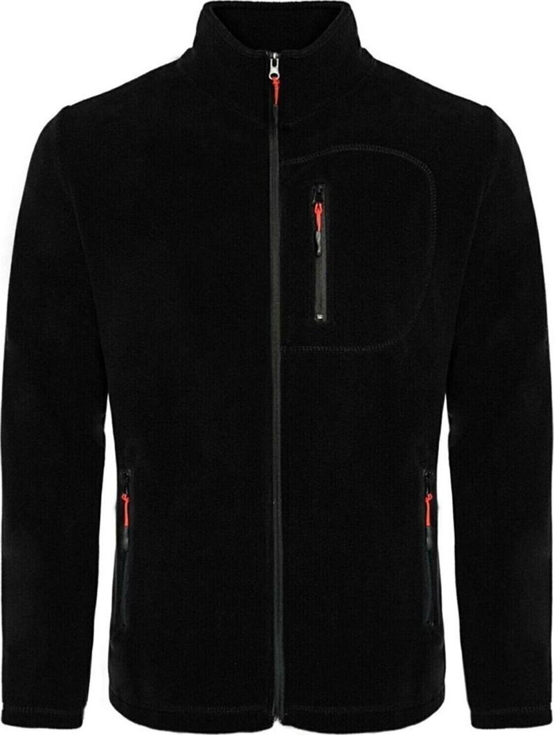 Erkek Polar Tam Fermuarlı 3 Cepli Outdoor Polar Ceket Tactical Flecee Siyah 2Xl