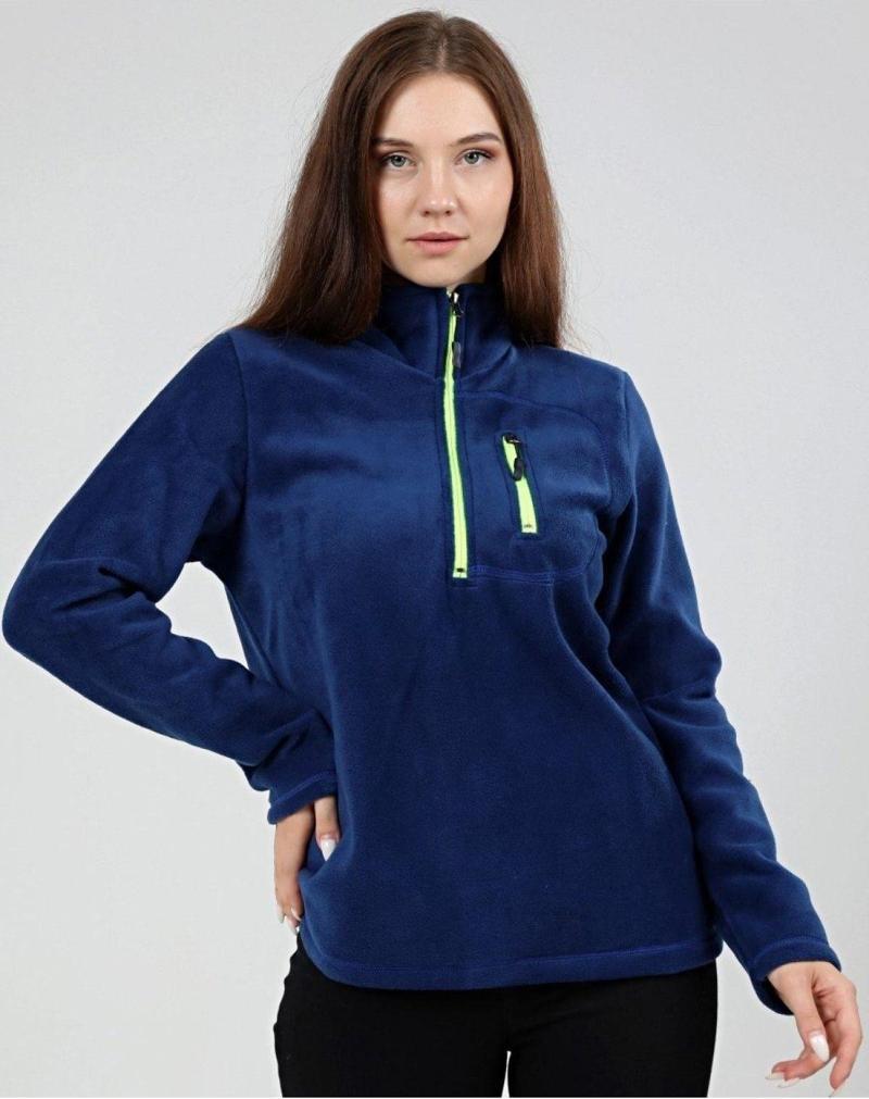 Kadın Polar Yarım Fermuarlı Outdoor Cepli Spor Polar İndigo S