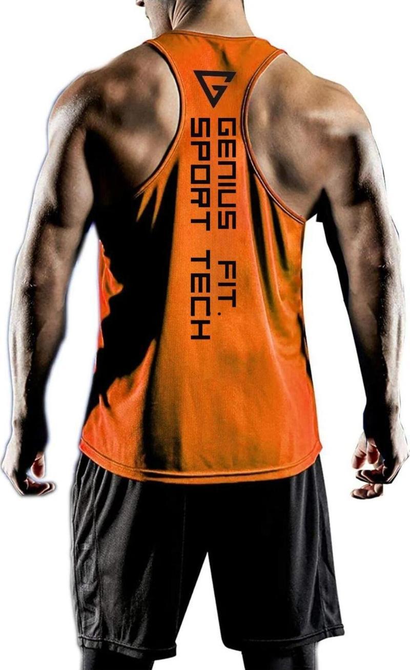 Erkek Dry Fit Y-Back Gym Fitness Sporcu Atleti Genıus-Fıt Turuncu Xl