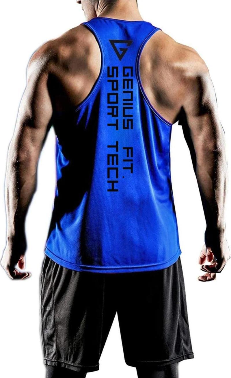 Erkek Dry Fit Y-Back Gym Fitness Sporcu Atleti Genıus-Fıt Saks Mavi 2Xl