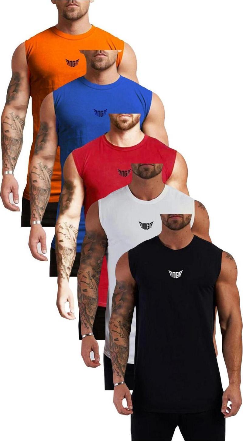 5'Li Erkek Nem Emici Hızlı Kuruma Atletik Teknik Performans Sporcu Sıfır Kol T-Shirt Mg-Atlet5 Turuncu Xl