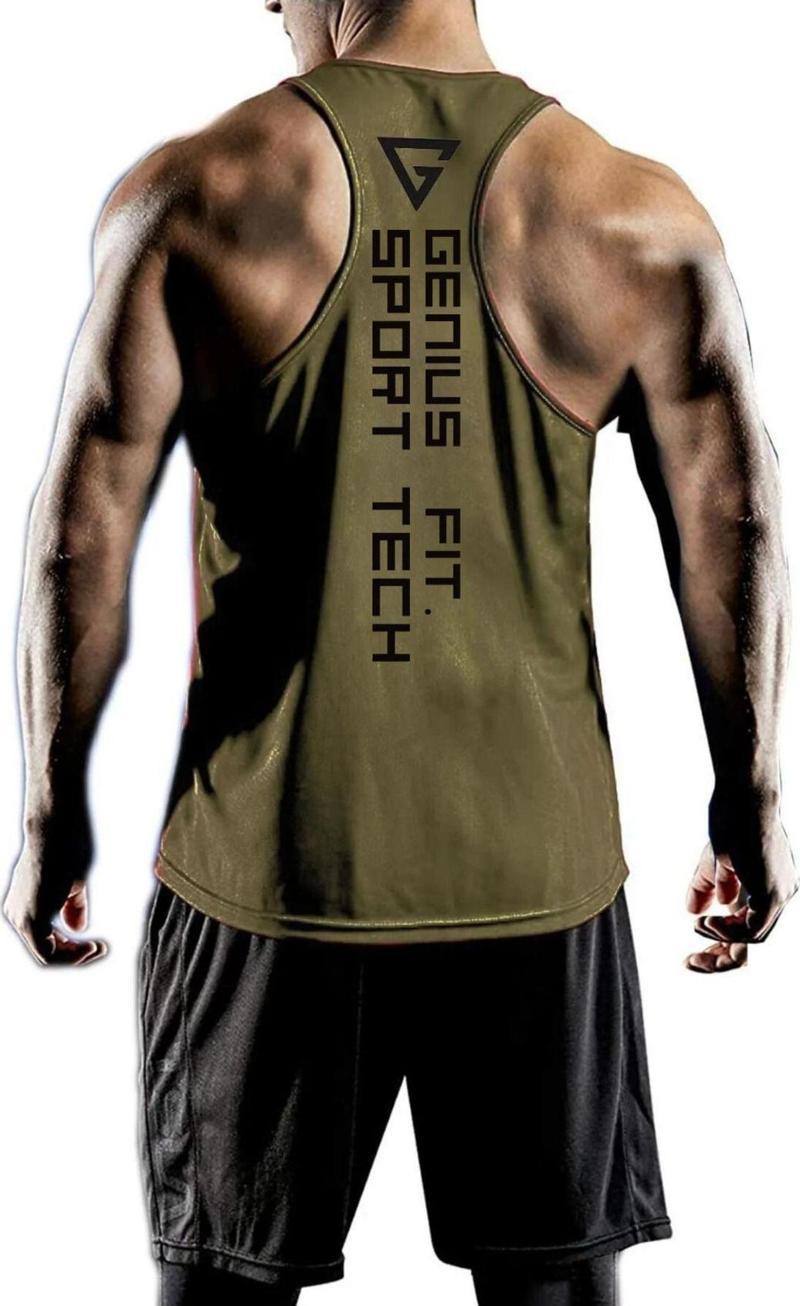 Erkek Dry Fit Y-Back Gym Fitness Sporcu Atleti Genıus-Fıt Haki 2Xl