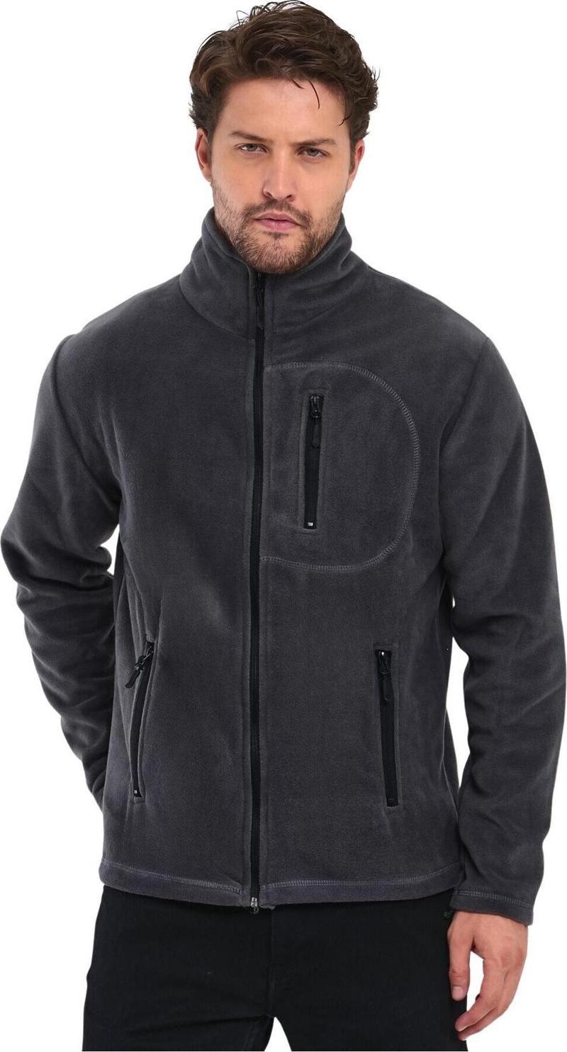 Erkek Polar Tam Fermuarlı 3 Cepli Outdoor Polar Ceket Tactical Flecee Polar-Gns Koyu Füme 2Xl