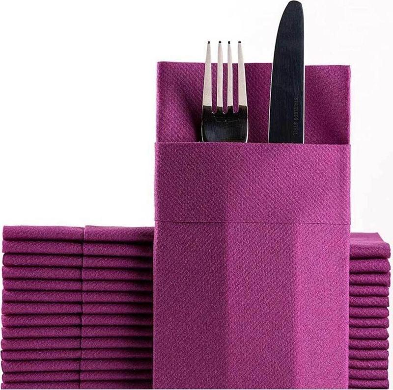 Mor Kumaş Dokulu Airlaid Cepli Peçete 40x40 1/8 50'li Paket