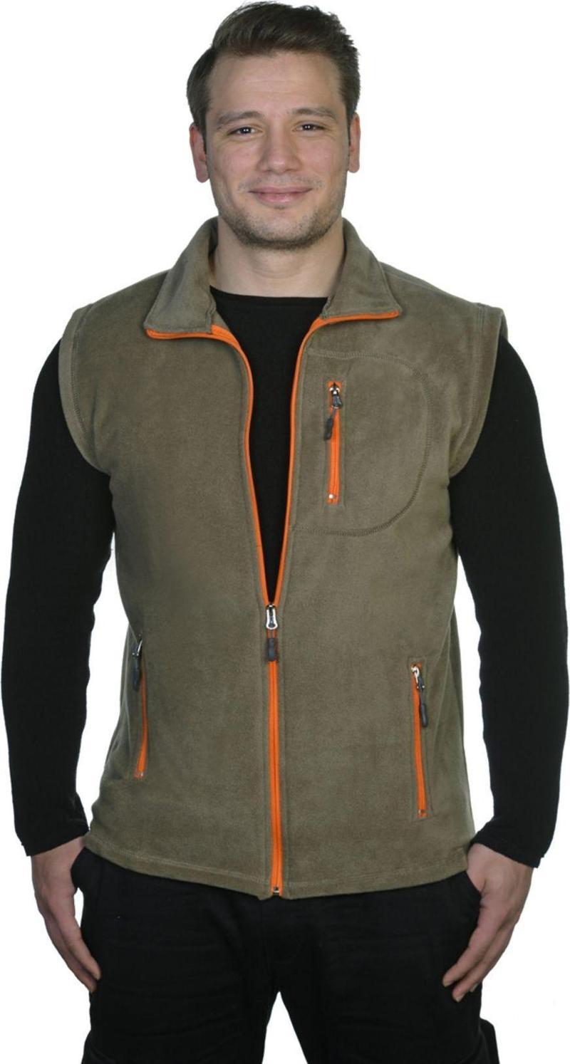 Erkek Polar Yelek Tam Femuarlı Outdoor Spor Yelek 3 Cepli 8 Renk Açık Haki 2Xl