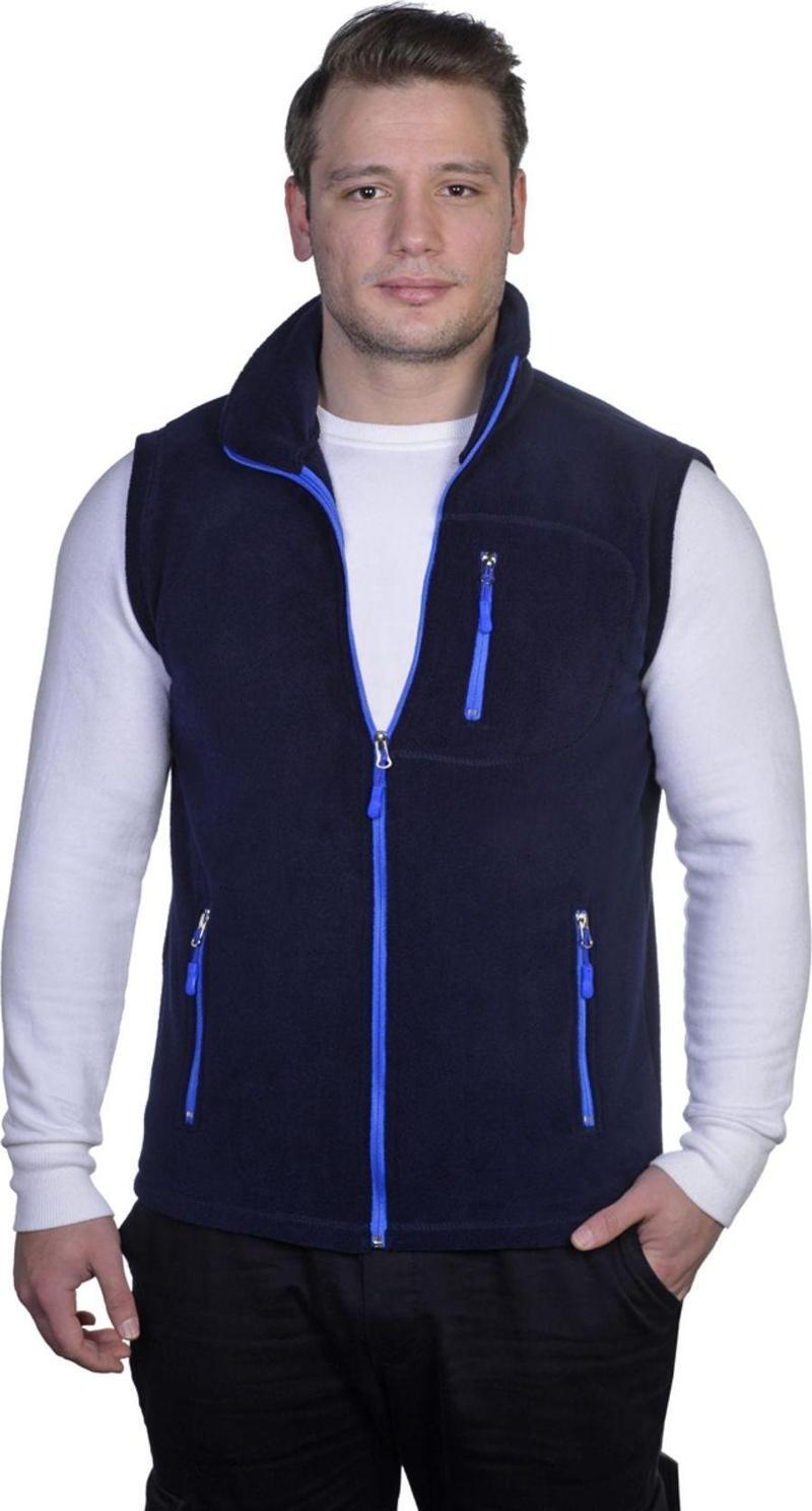 Erkek Polar Yelek Tam Femuarlı Outdoor Spor Yelek 3 Cepli 8 Renk Lacivert 2Xl