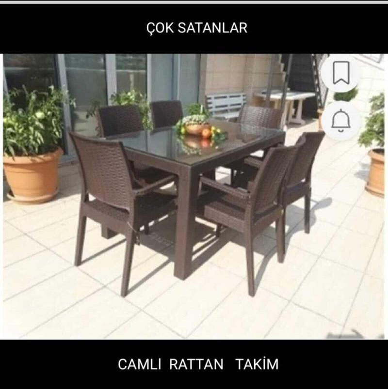 Rattan Sandalye 90x150 Camlı Takım