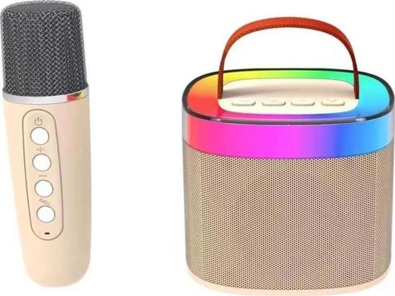 Diamond Krem Ledli Bluetooth Hoparlör Özellikli Mikrofonlu Mini Karaoke Seti