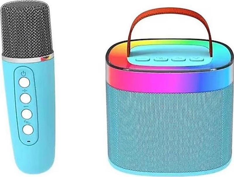 Diamond Turkuaz Ledli Bluetooth Hoparlör Özellikli Mikrofonlu Mini Karaoke Seti